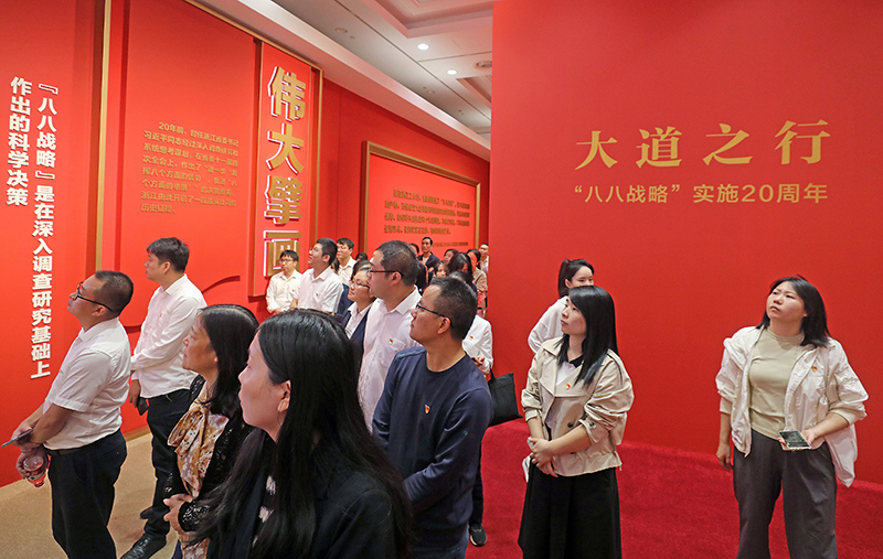 大道之行——“八八戰(zhàn)略”實施20周年大型主題展覽開展以來，觀眾絡(luò)繹不絕。