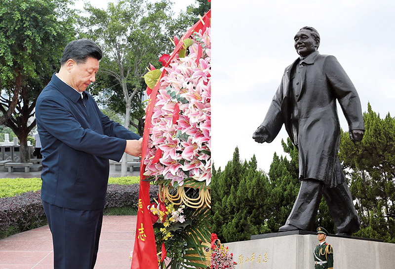 2020年10月14日，習近平總書記向深圳蓮花山公園鄧小平同志銅像敬獻花籃。